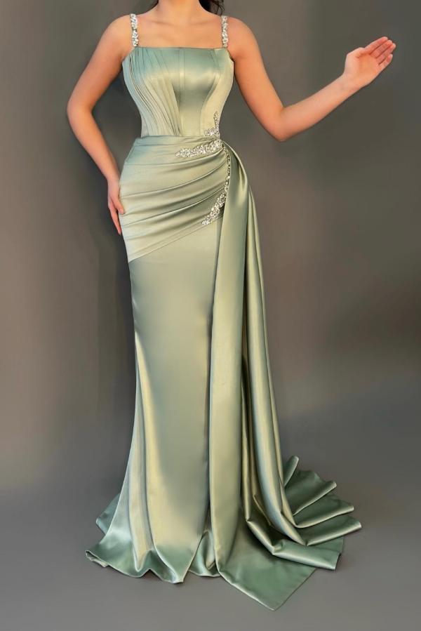 Elegant Dusty Sage Straps Dress with Beads for Prom-Occasion Dress-BallBride