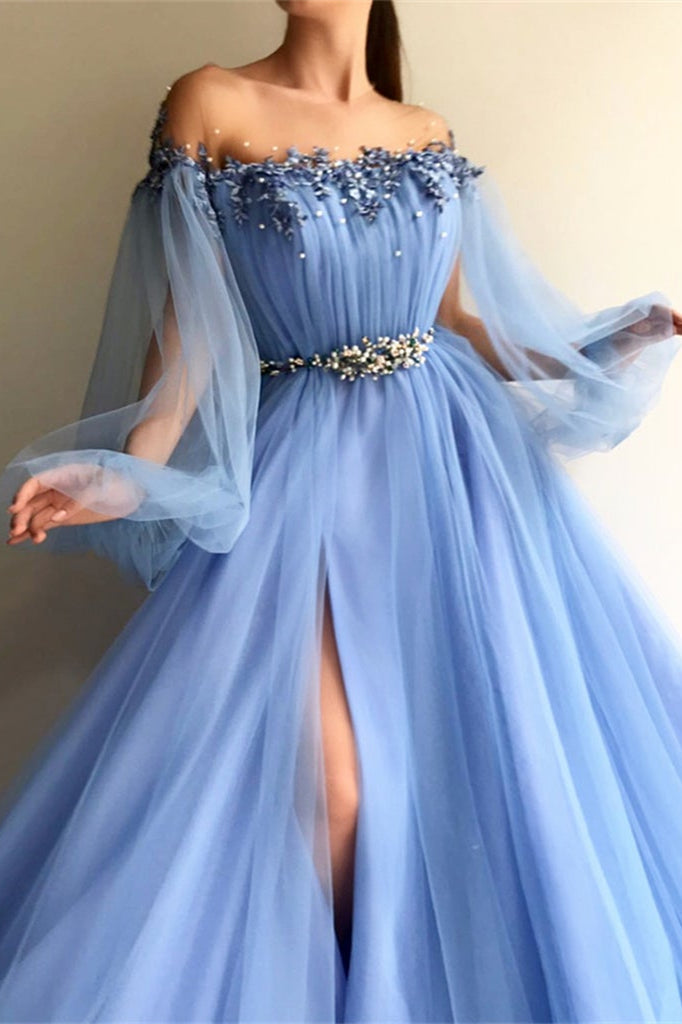 Elegant Evening Dresses with Beads - Chic Off-the-Shoulder Long Sleeves-BallBride