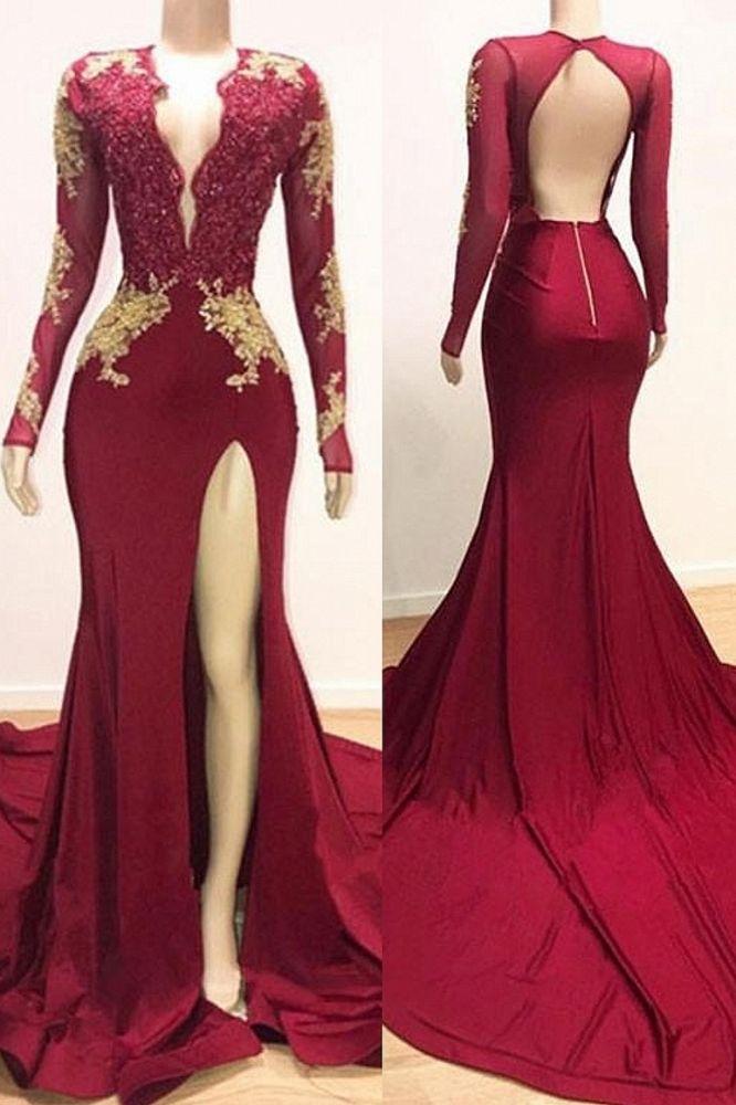 Elegant Evening Dresses With Lace Appliques - Long Sleeves Mermaid-BallBride