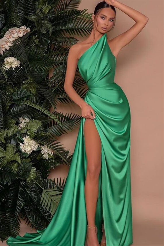Elegant Green One Shoulder Sleeveless Mermaid Evening Dress Online-BallBride