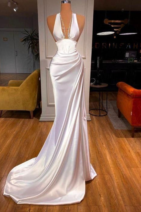 Elegant Halter V-Neck Mermaid Prom Dress-BallBride