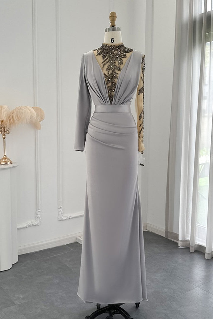 Elegant Jewel Neck Mermaid Evening Dress with Appliques-Evening Dresses-BallBride