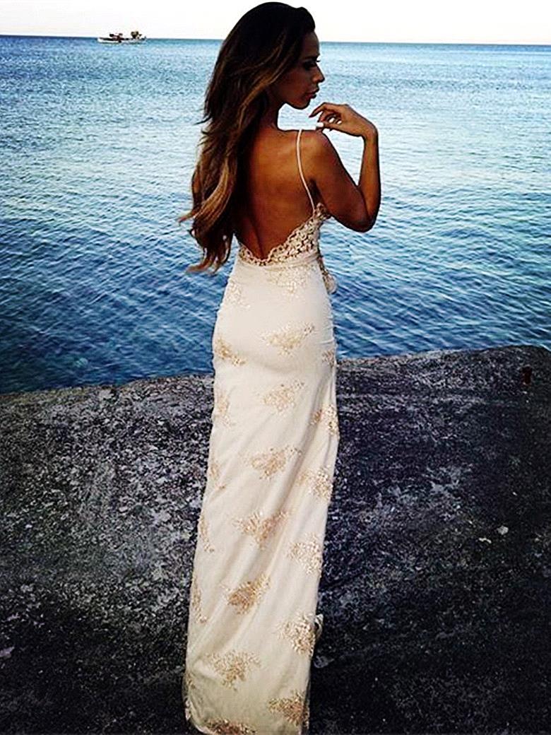 Elegant Lace Spaghetti-Strap Evening Dress with Front Split-Evening Dresses-BallBride