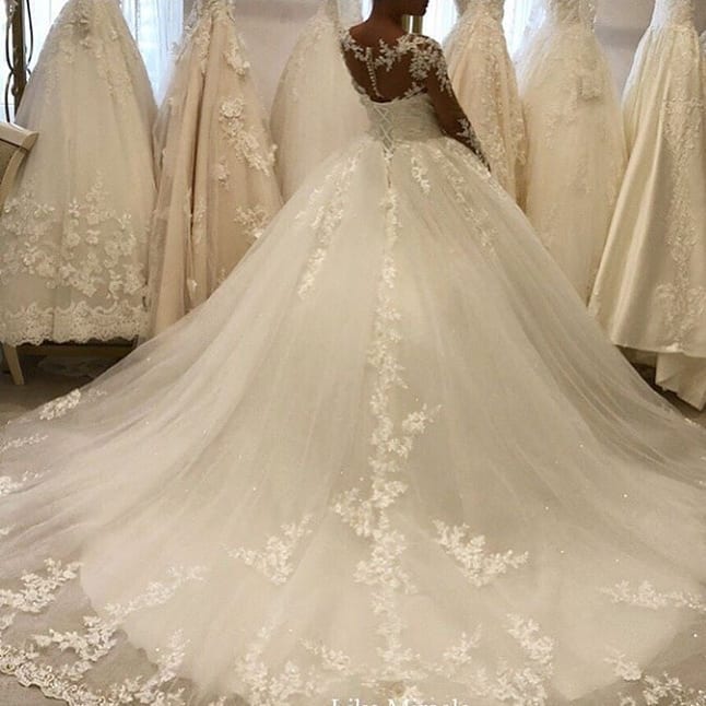 Elegant Long Sleeves Appliques Wedding Dress with Chic Lace Ruffles-Wedding Dresses-BallBride