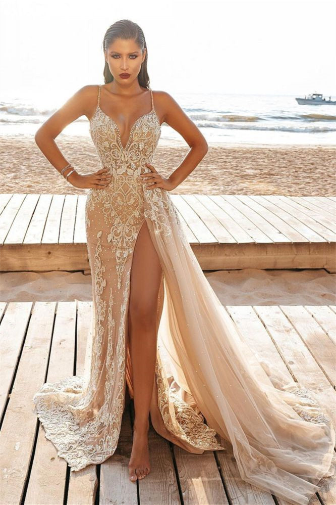 Elegant Mermaid Beadings Wedding Dress with Split - New Arrival-Wedding Dresses-BallBride