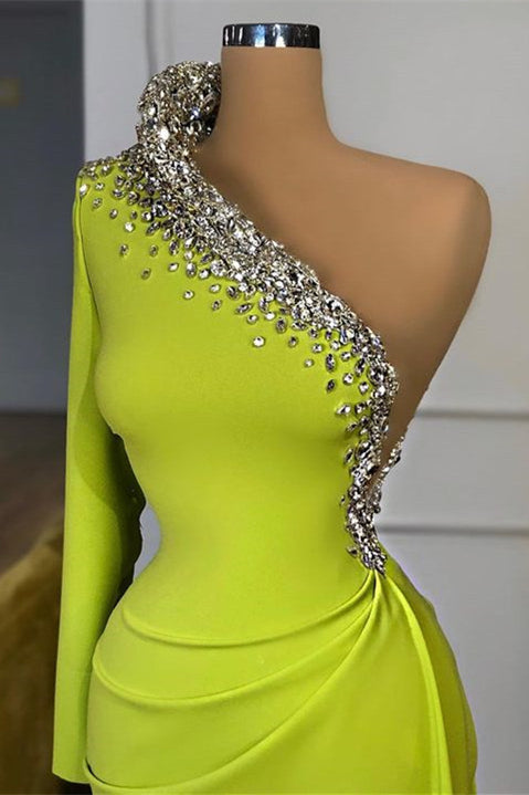 Elegant Mermaid Evening Dress With Beads and One Shoulder Long Sleeves-Occasion Dress-BallBride