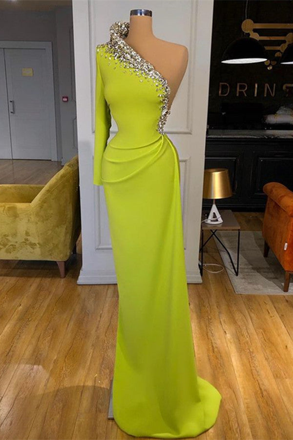 Elegant Mermaid Evening Dress With Beads and One Shoulder Long Sleeves-Occasion Dress-BallBride