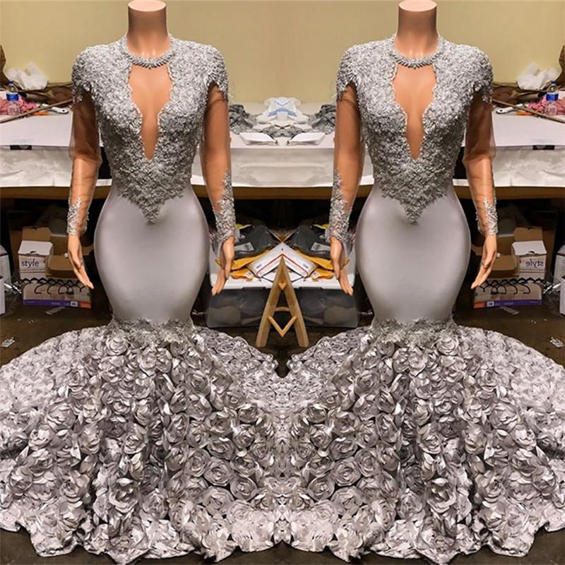 Elegant Mermaid V-Neck Prom Dress with Appliques and Flowers Bottom-BallBride