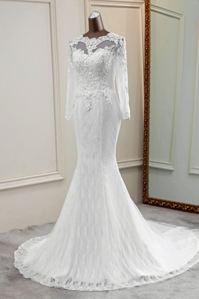 Elegant Mermaid Wedding Dress With Chic Jewel Long Sleeves-Wedding Dresses-BallBride