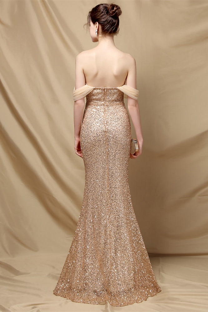 Elegant Off-The-Shoulder Sweetheart Mermaid Sequins Prom Dress-Evening Dresses-BallBride
