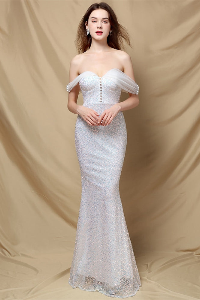 Elegant Off-The-Shoulder Sweetheart Mermaid Sequins Prom Dress-Evening Dresses-BallBride