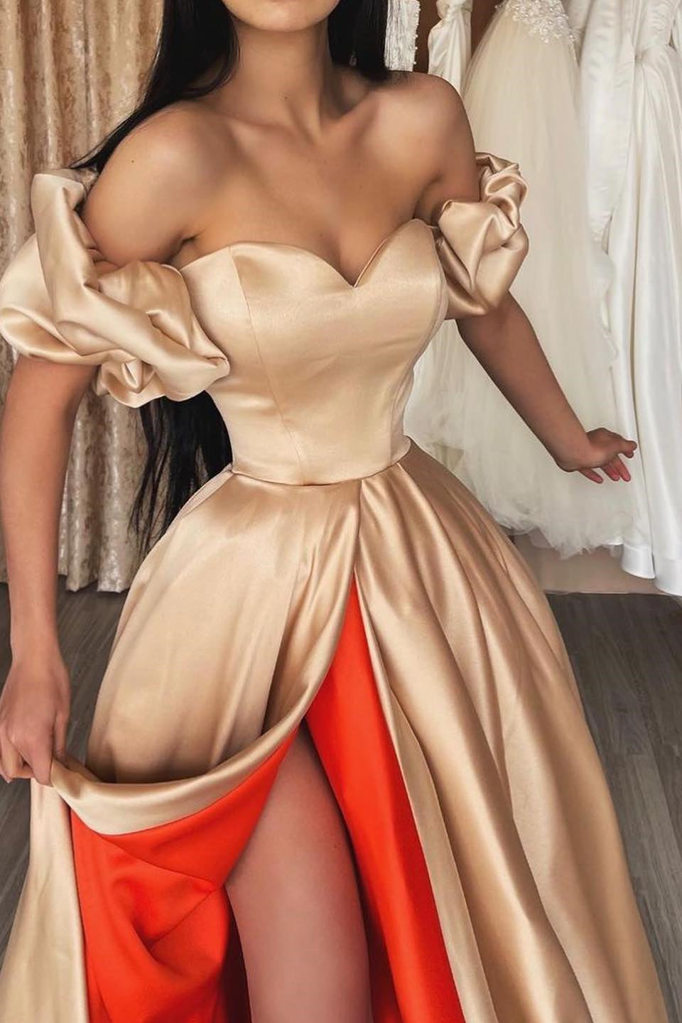 Elegant Off-the-Shoulder Sweetheart Prom Dress with Slit-Occasion Dress-BallBride