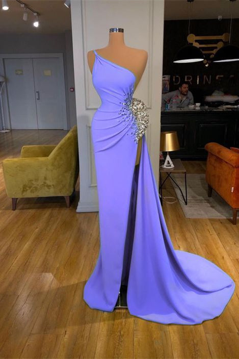 Elegant One Shoulder Long Prom Dress With Beads and Slit-Occasion Dress-BallBride