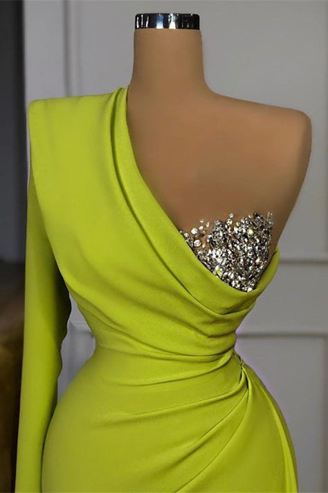 Elegant One Shoulder Long Sleeves Mermaid Prom Dress with Beads-Occasion Dress-BallBride