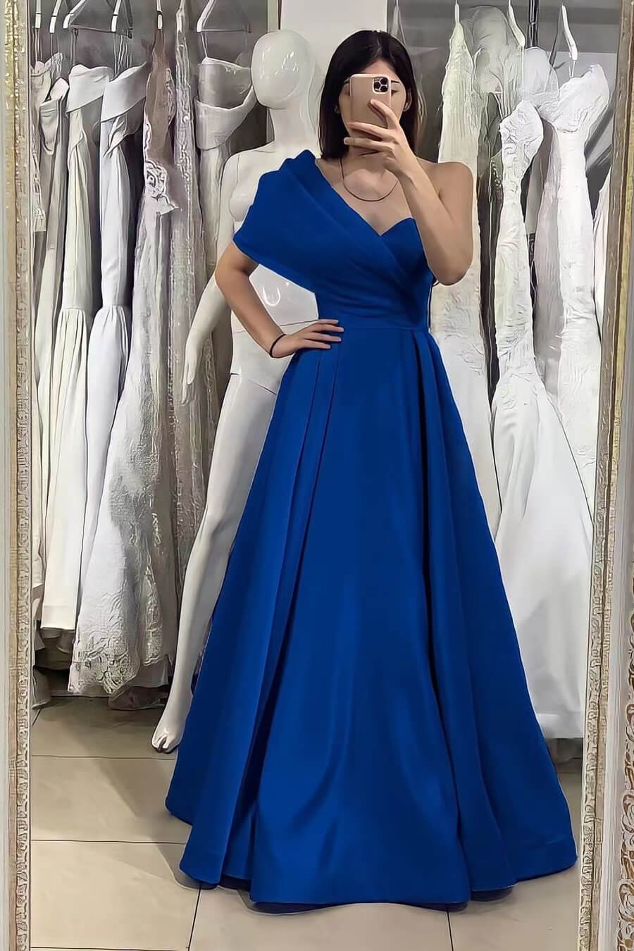 Elegant One Shoulder Sweetheart Evening Dress With Off-The-Shoulder in Royal Blue-BallBride