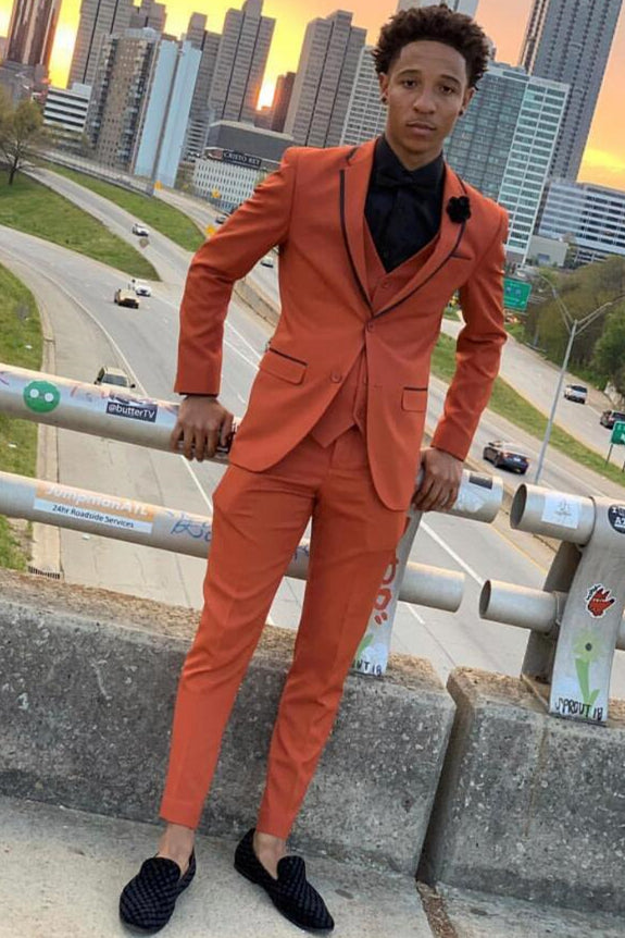 Elegant Orange Bespoke Dinner Prom Suit for Men - 3 Piece Set-Prom Suits-BallBride