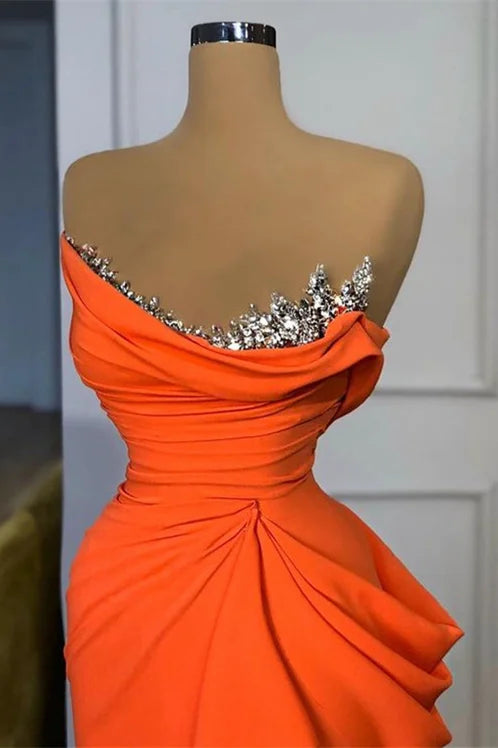 Elegant Orange Sleeveless Mermaid Evening Dress Long With Beads-BallBride