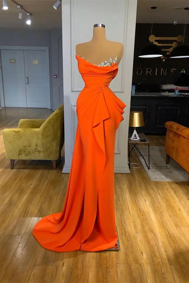 Elegant Orange Sleeveless Mermaid Evening Dress Long With Beads-BallBride