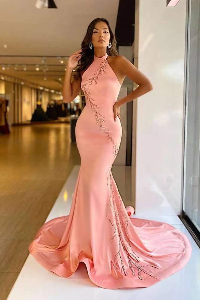 Elegant Pink Mermaid Prom Dress With Applique-BallBride