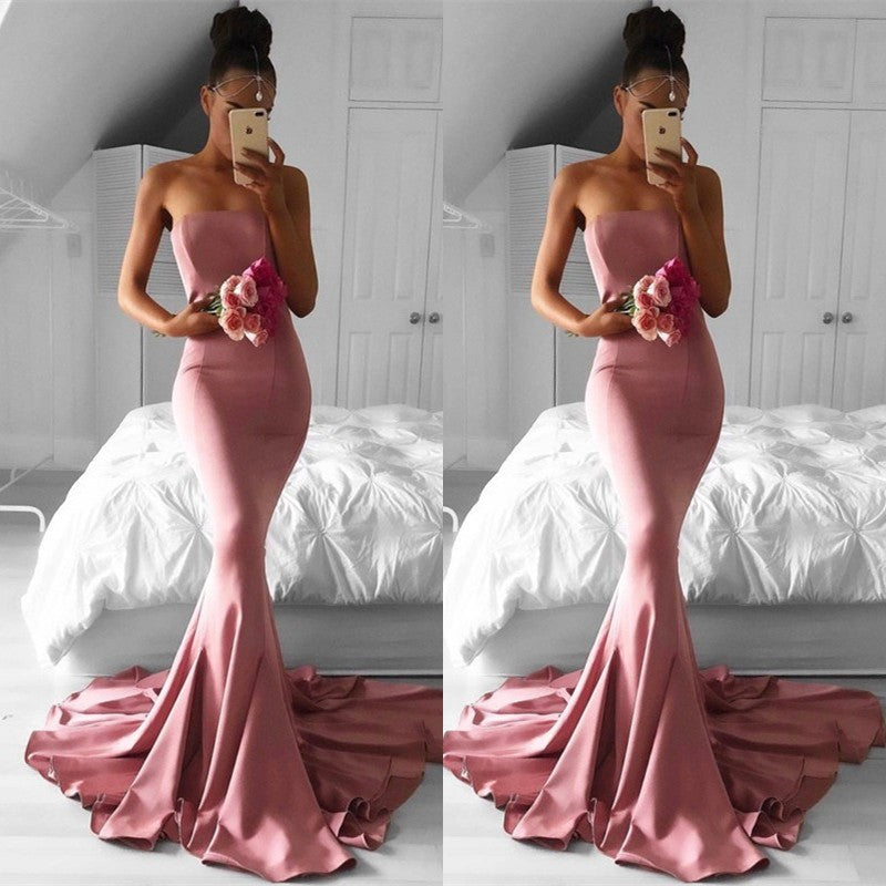 Elegant Pink Strapless Mermaid Prom Dress-BallBride