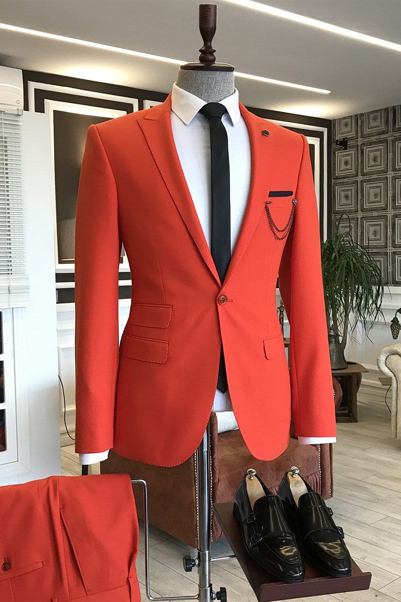 Elegant Red Peaked Lapel Ring Bearer Suits with One Button-Prom Suits-BallBride