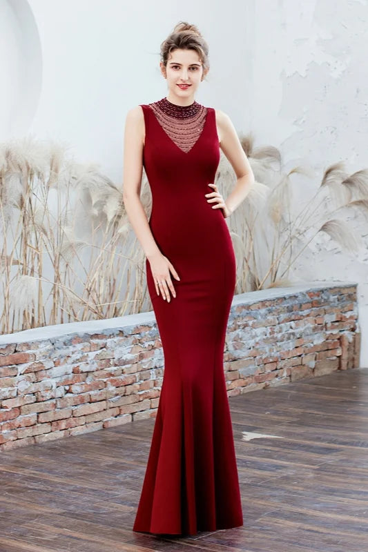 Elegant Sleeveless Beading Mermaid Long Evening Prom Dress-BallBride