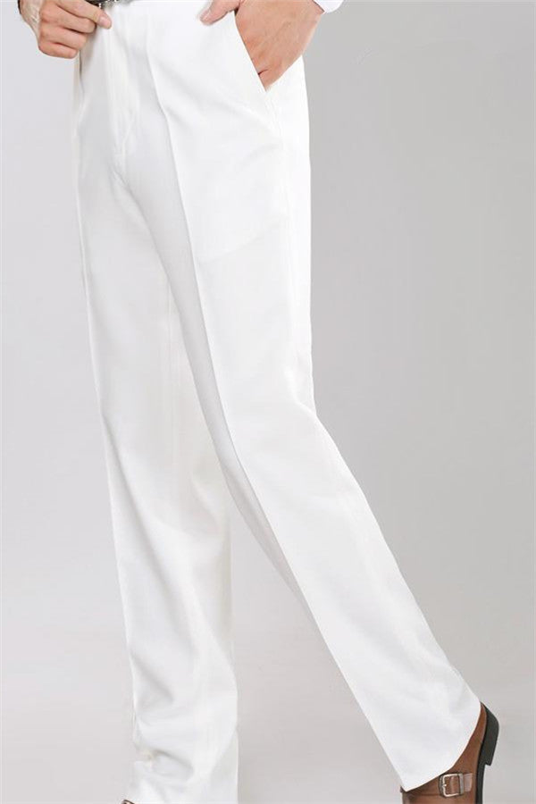 Elegant Slim Fit Tuxedos for Wedding | White Shawl Lapel Jacquard Groom Suits 2 Pieces-Wedding Suits-BallBride