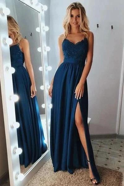 Elegant Spaghetti-Straps Prom Dress Split-BallBride