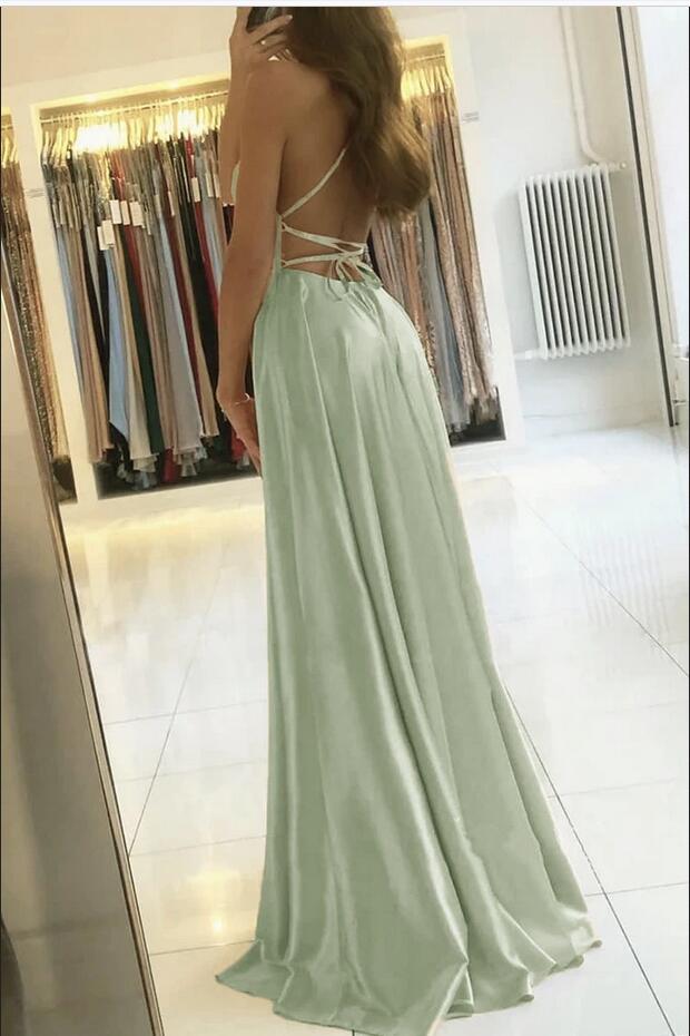 Elegant Spaghetti-Straps Prom Dress With Split-BallBride