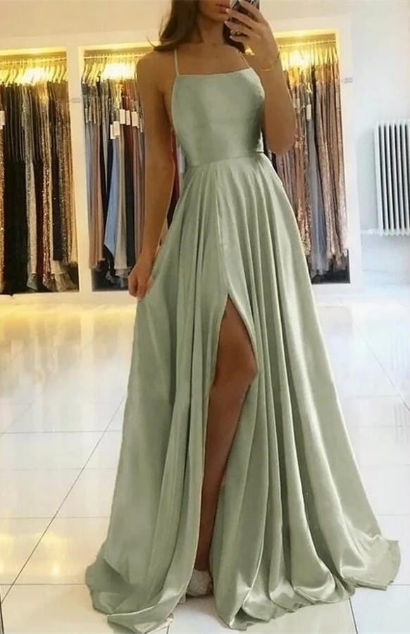 Elegant Spaghetti-Straps Prom Dress With Split-BallBride