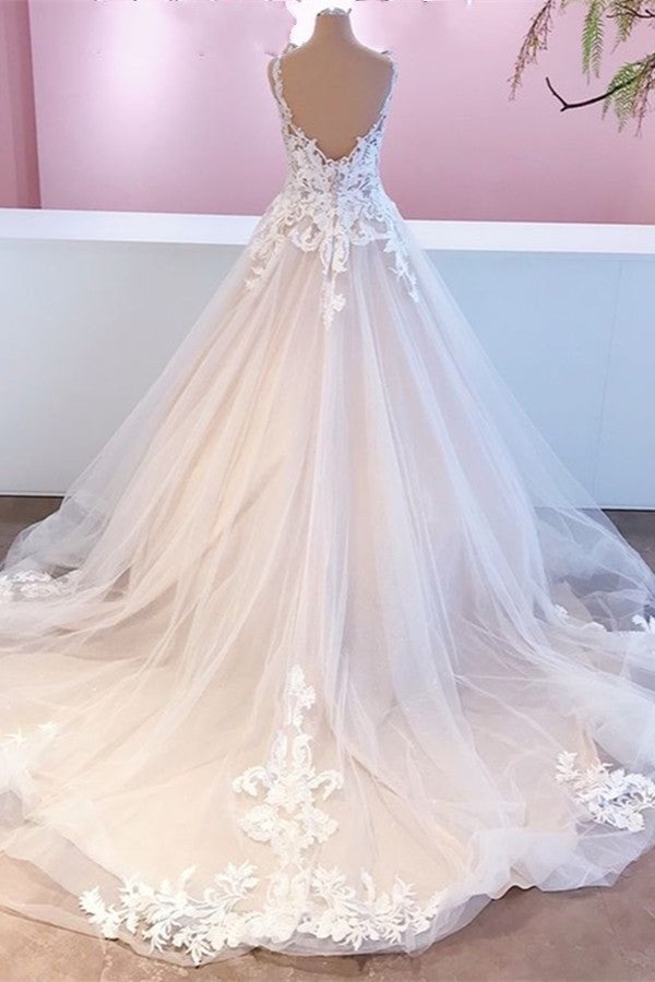 Elegant Sweetheart A-Line Wedding Dress with Ruffles, Appliques and Lace Tulle-Wedding Dresses-BallBride