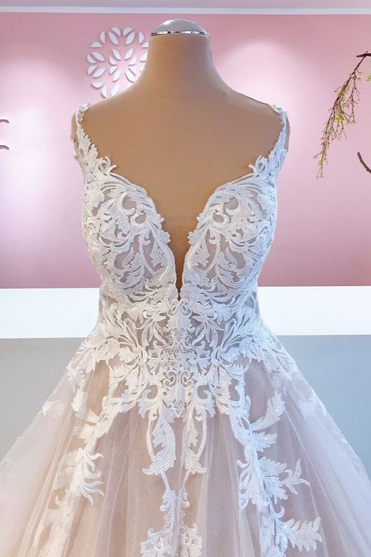 Elegant Sweetheart A-Line Wedding Dress with Ruffles, Appliques and Lace Tulle-Wedding Dresses-BallBride