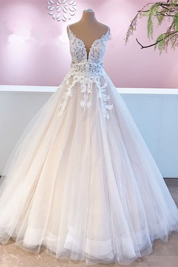 Elegant Sweetheart A-Line Wedding Dress with Ruffles, Appliques and Lace Tulle-Wedding Dresses-BallBride