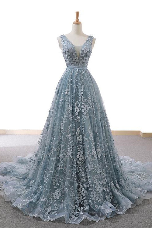 Elegant V-Neck Mermaid Sleeveless Evening Dress With Appliques-Evening Dresses-BallBride