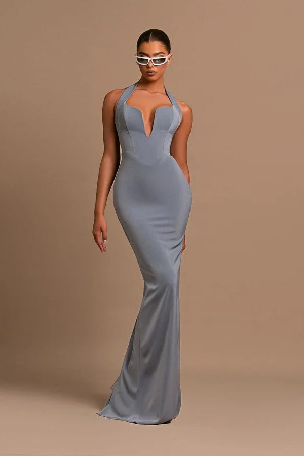 Fabulous Halter Sleeveless V-Neck Evening Dress Mermaid Long-BallBride