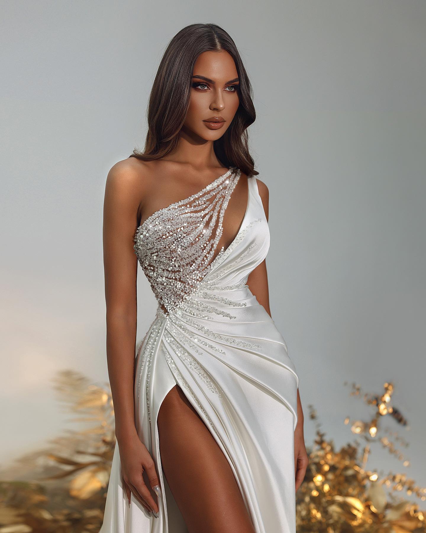 Fabulous One-Shoulder Prom Dress with Beads and High Split-Occasion Dress-BallBride