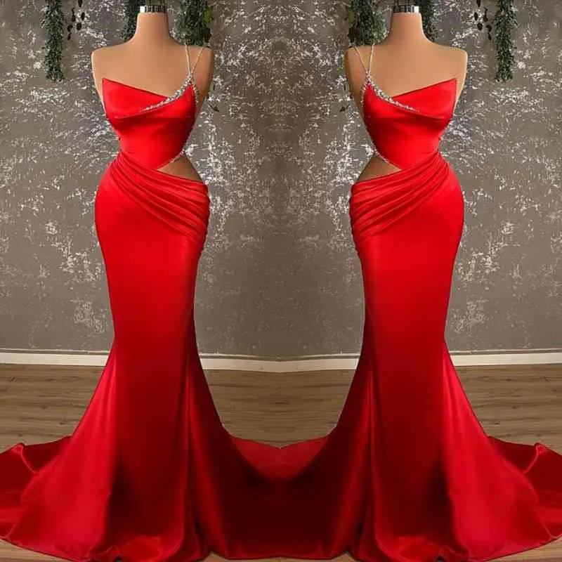 Fabulous One Shoulder Red Evening Dress Sleeveless With Beads Long-BallBride