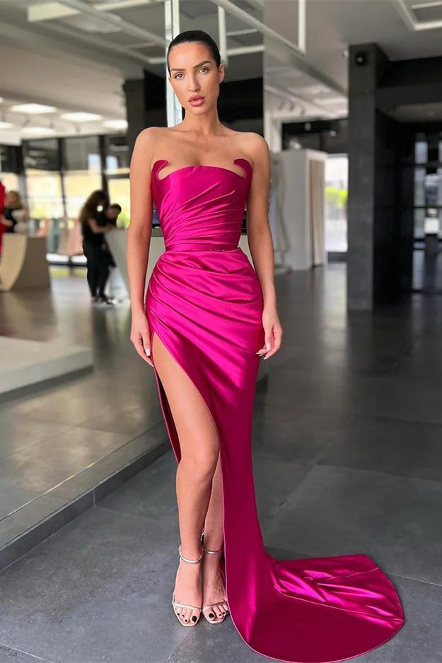 Fabulous Strapless Fuchsia Mermaid Evening Dress Long With Split-BallBride