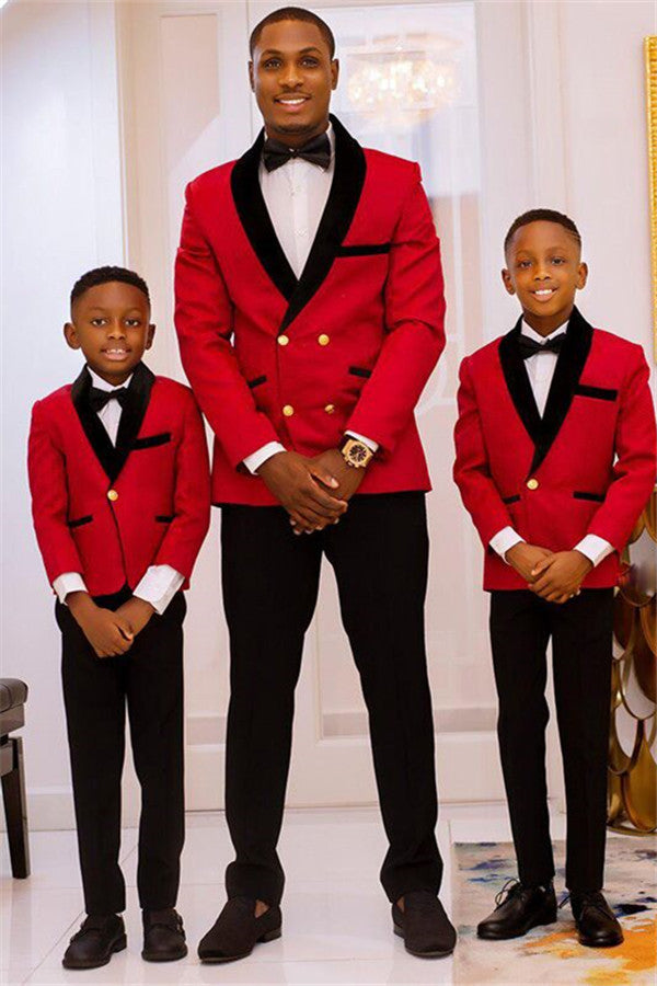 Fancy Red Double Breasted Best Fitted Wedding Suits with Black Lapel-Wedding Suits-BallBride