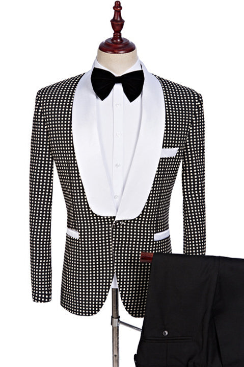 Fashion Black and White Dot Prom Tuxedo Shawl Lapel for Women-Prom Suits-BallBride