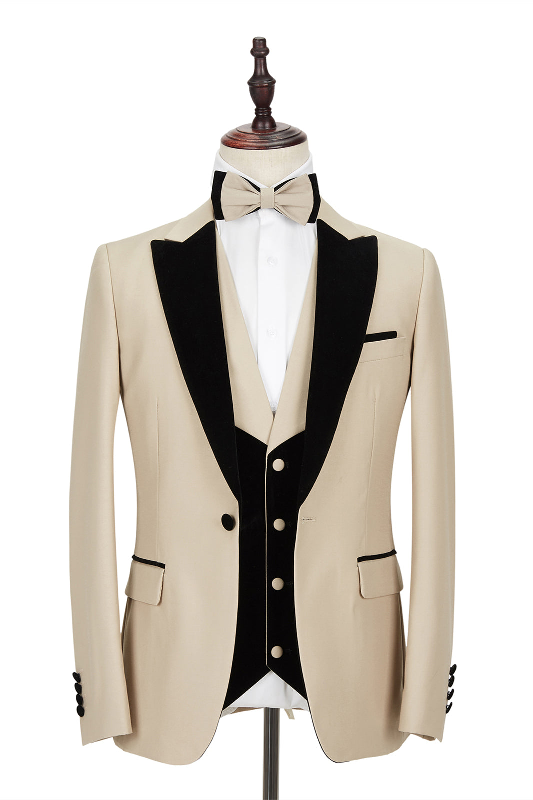 Fashion Champagne Marriage Suit for Men - Velvet Black Peak Lapel-Prom Suits-BallBride