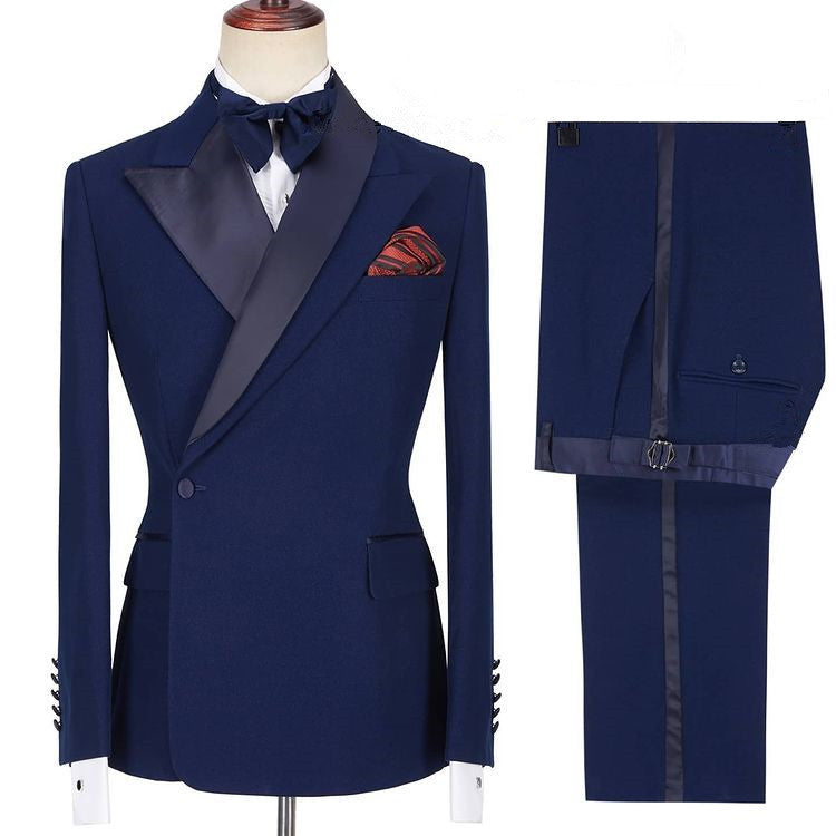 Fashion Dark Navy Formal Dinner Prom Suits with Peaked Lapel-Prom Suits-BallBride