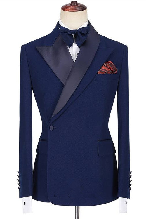 Fashion Dark Navy Formal Dinner Prom Suits with Peaked Lapel-Prom Suits-BallBride