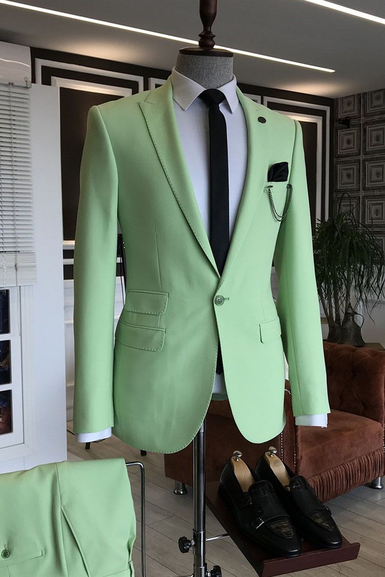 Fashion Light Green Ring Bearer Suits with 3 Flaps and Peaked Lapel-Prom Suits-BallBride