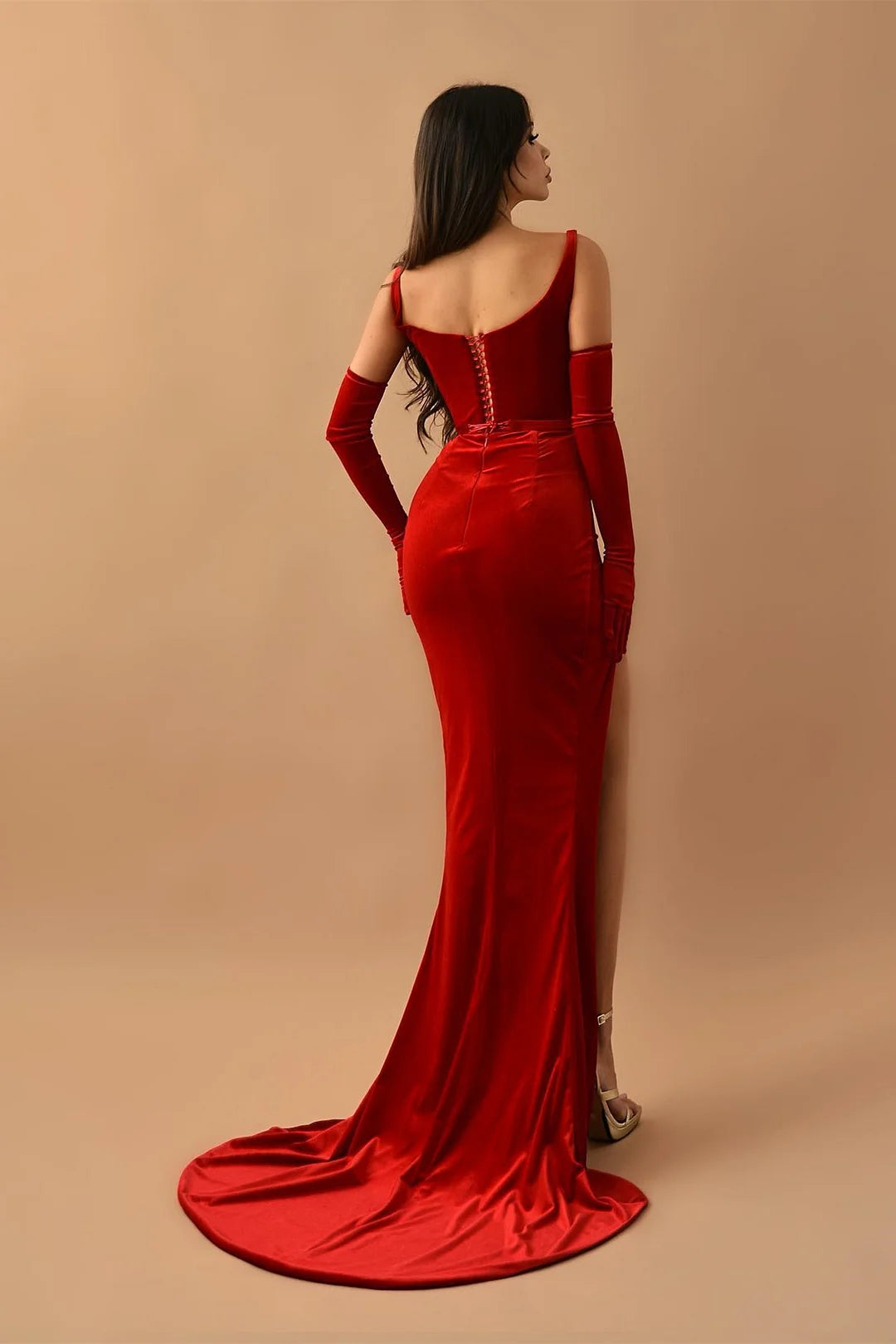 Fashion Red Sleeveless Mermaid Evening Dress Velvet With Split-BallBride