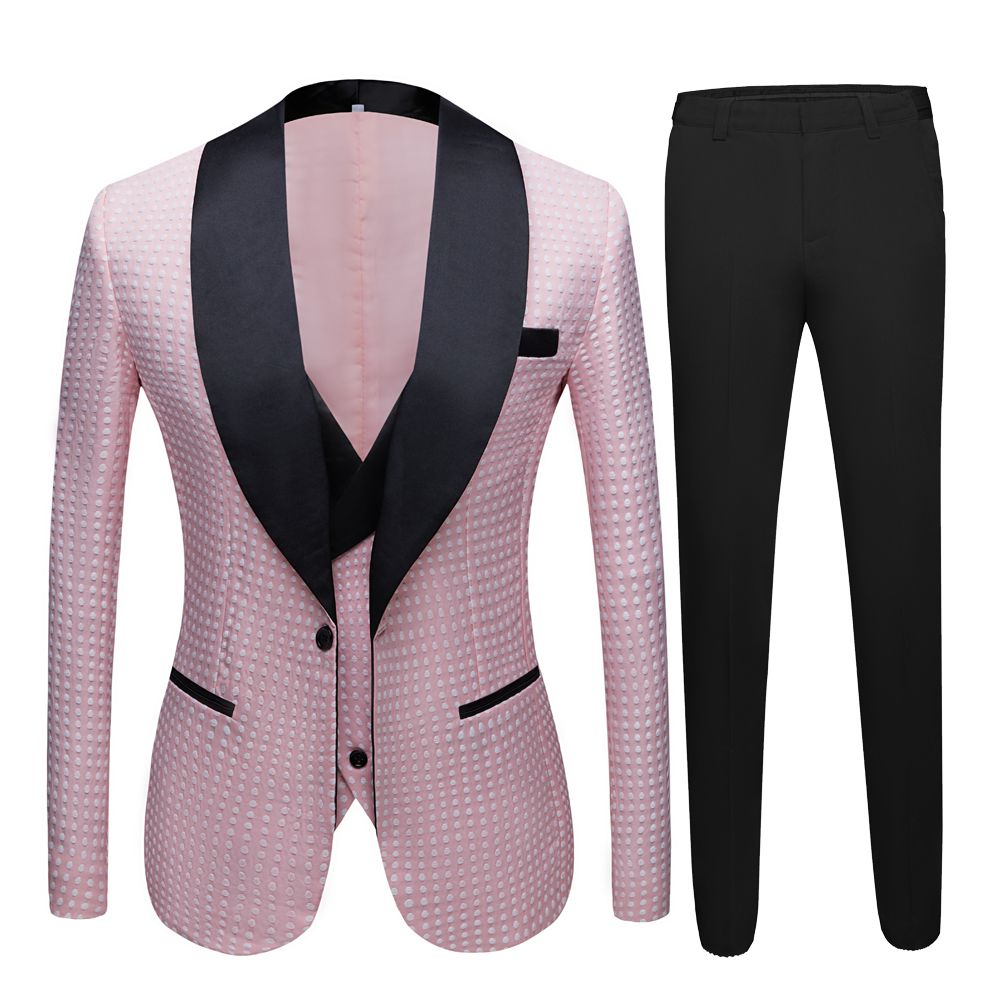 Fashion Styleable Pink Dot Tuxedo Shawl for Easy Weddings-Wedding Suits-BallBride