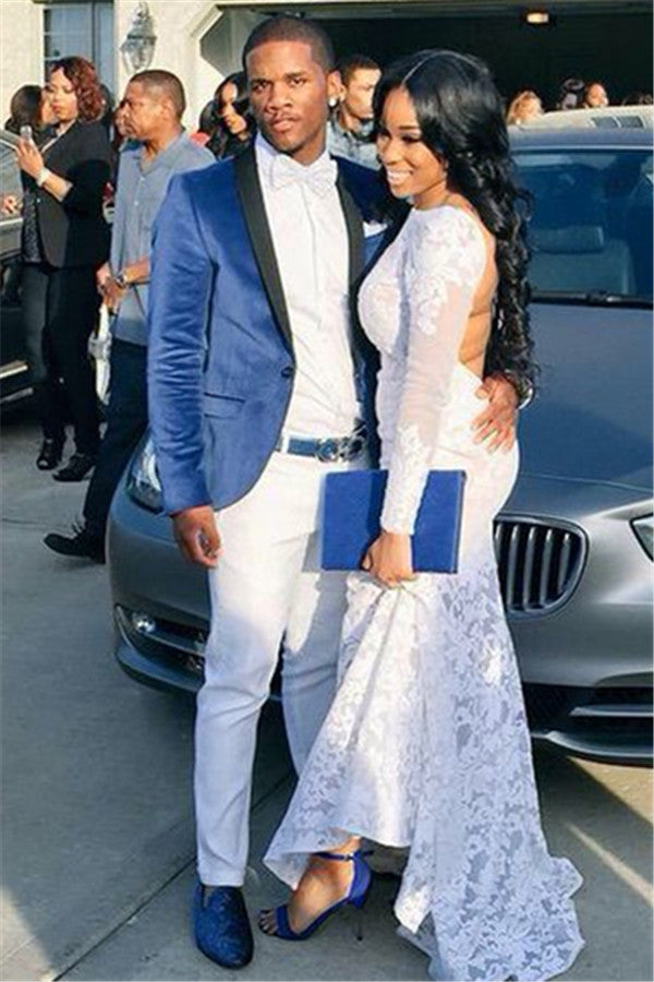 Formal Despoke Velvet Blue Suits with One Button for Grooms & Groomsmen-Prom Suits-BallBride