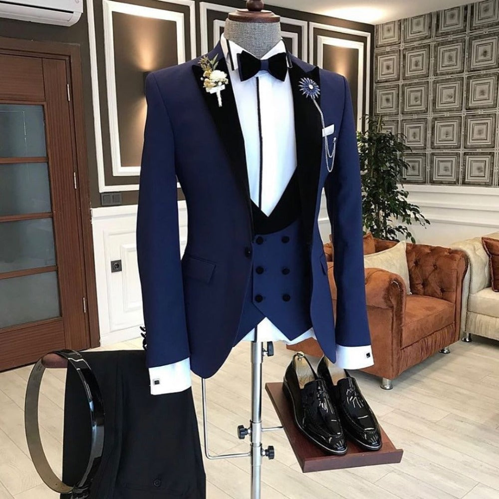 Formal Peaked Lapel Easy Fit Dark Navy Wedding Tuxedo-Wedding Suits-BallBride