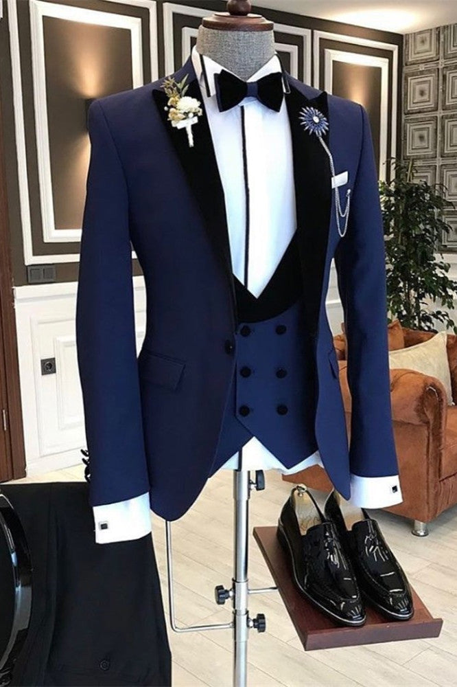 Formal Peaked Lapel Easy Fit Dark Navy Wedding Tuxedo-Wedding Suits-BallBride