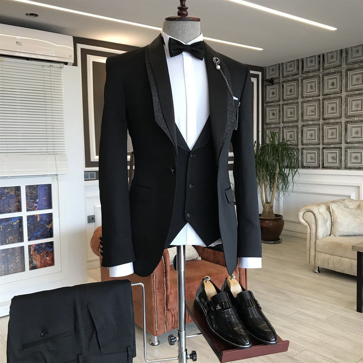 Frederic Black Shawl Lapel Wedding Tuxedos ¡§C 3-Piece Set-Wedding Suits-BallBride